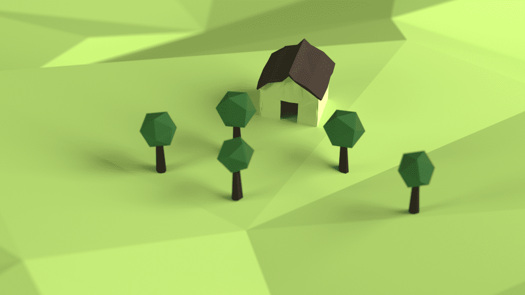 Casa y Arboles 3D