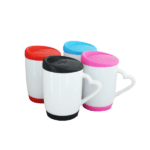 Tazas con asa de corazón y tapa de silicón para sublimación